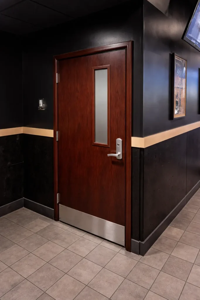 solid wood door in a commercial place